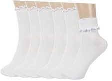 Ruffle Socks Women - Turn-Cuff Frilly Sock - Lightweight Cotton 5-10 All White