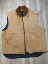 Carhartt Vest Mens XL VQ186 Brown Duck Zip Quilted Vintage Workwear Union USA