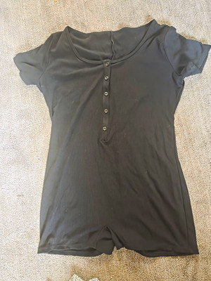 Halara Black Ribbed Button Short Sleeve Women's Romper Size L
