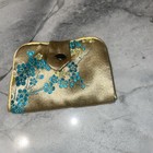 3 Piece Vintage Cosmetic Bags Gold Oriental with Blue flowers. Snap Zip Closure — photo 3