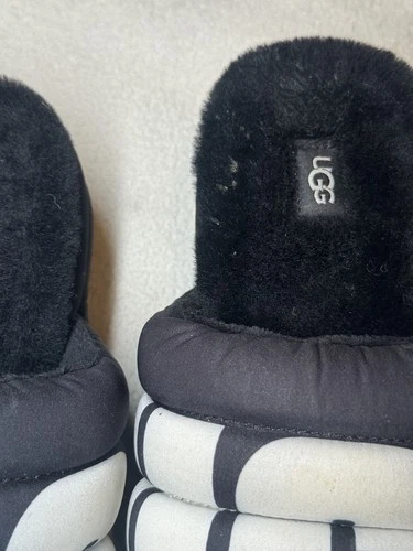 UGG Fluff It Pop Black White Puffy Strap Platform Slide Slippers Women's Size 8