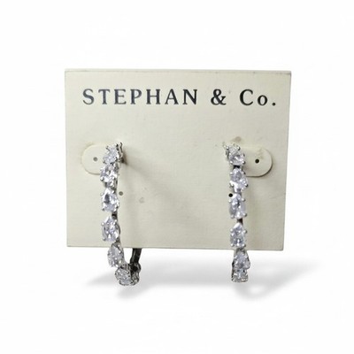 Stephan & Co Women's Trendy Silver Plated Rhinestone Hoop Earrings 1.5'' L NWT