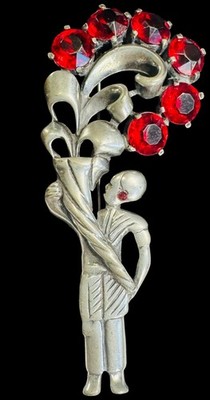 Vintage Eisenberg Egyptian Man Holding Cornucopia Converted Fur Clip To Brooch