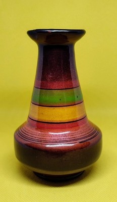 Ceramic Vase Orange Brown Green Yellow Signed Errevi 4'' Tall.