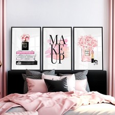 Fashion Wall Art Beauty Perfume Makeup Prints Girls Pink Bedroom Decor Set of 3