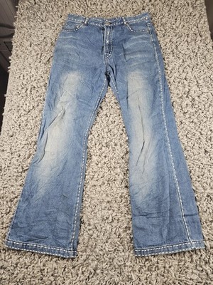 Vintage Y2K Flared Jeans Damen Gr.34 Blau Schlaghose Mid Rise Wide Leg