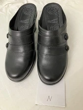 Dansko Sz 37 Womens Leather Shoes Strap Snap Button Comfort Clogs Black  BoxN
