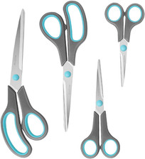 Scissors Set of 4, Premium Stainless Steel Razor Blades, Ergonomic Semi-Soft Rub