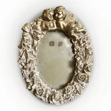 Gold Baroque Cherubs Angels Bows Roses Resin Easel Victorian Style Oval Frame