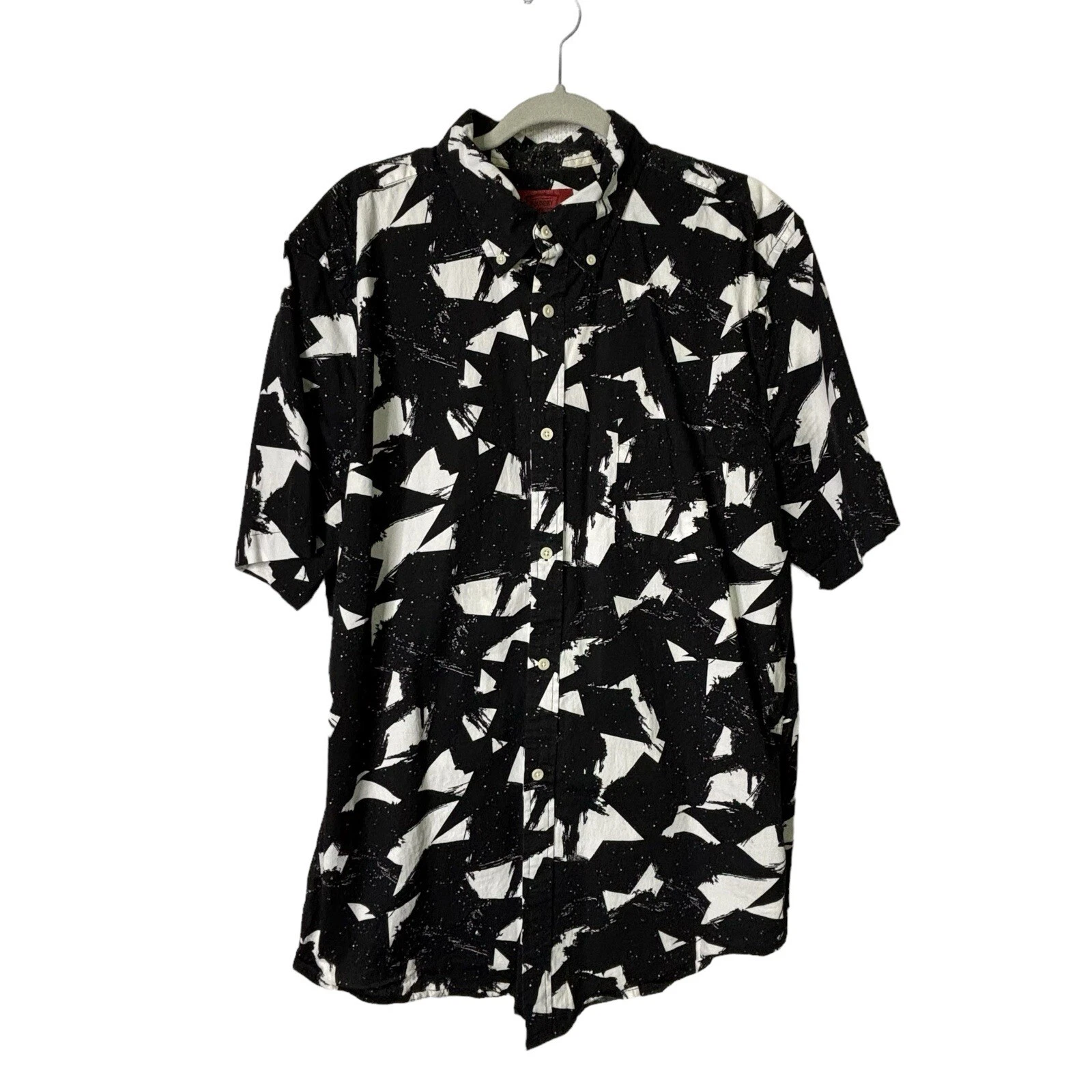 Foundry Supply Co Shirt Mens LT Black White Button Down Short Sleeve Pocket