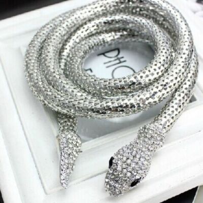 RESTOCKED Silver Snake Adjustable Necklace or Belt Rhinestones Magnetic