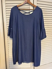 Anthropologie Naif Women's Size Large Blue Shift Dress Size 3/4 Bell Sleeve