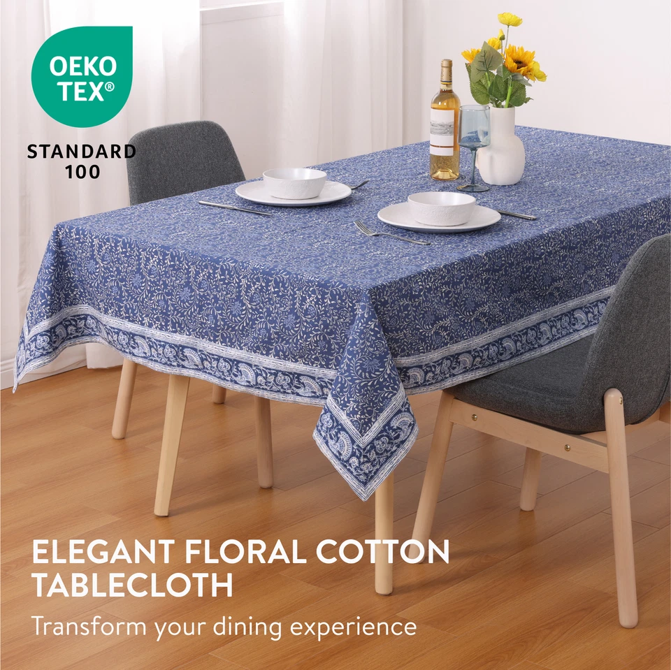 Manteles de Mesa Tela - Mantel Mesa Cuadrada 140 x 240 cm - Mantel Flores Azul - Imagen 2 de 4