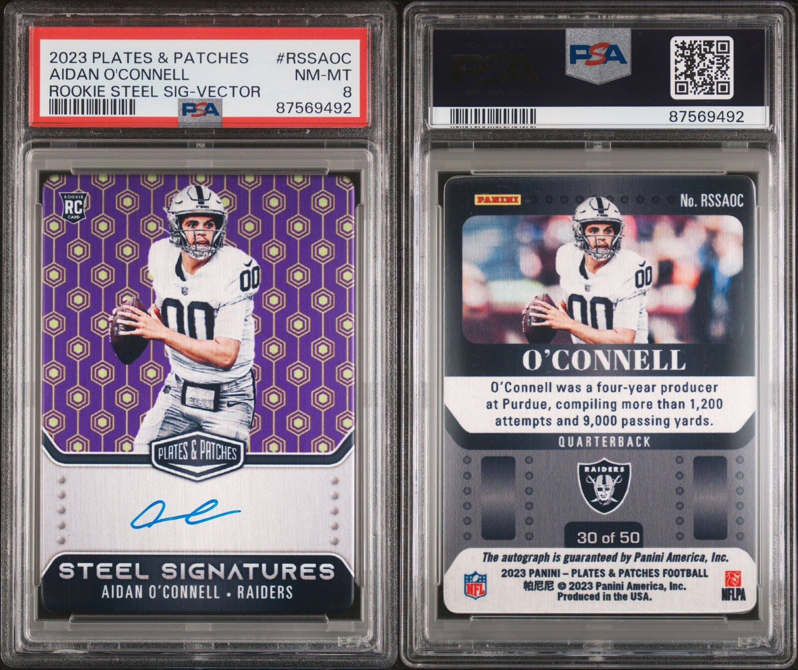 Aidan O'Connell Panini Plates & Patches Rookie Steel Signatures #RSSAOC Vector