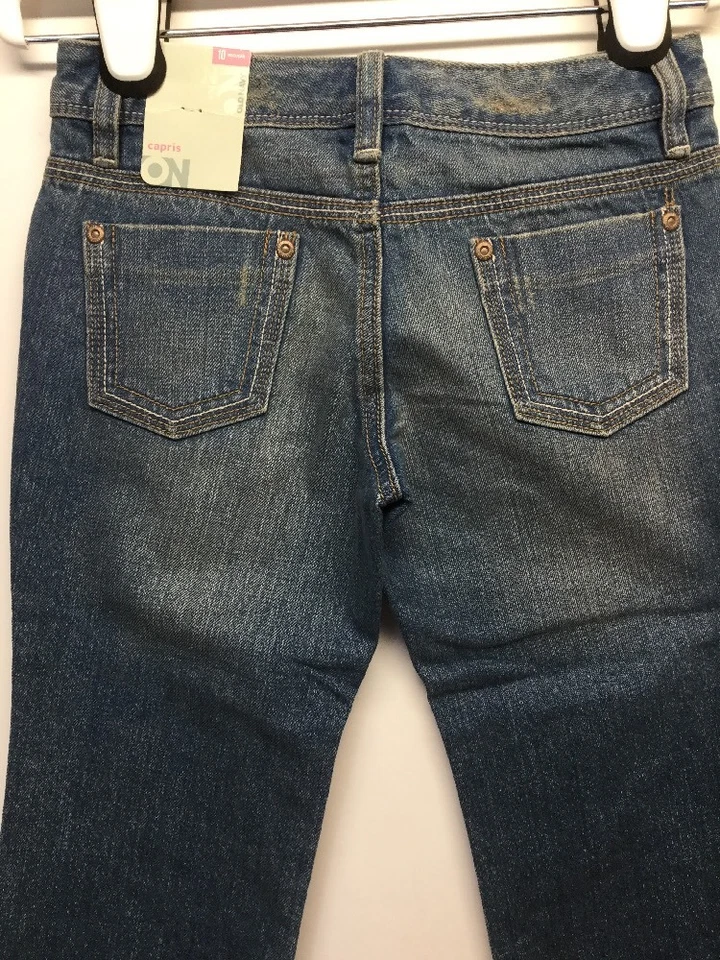 НОВЫЙ С ЯРЛЫКАМИ СТАРЫЙ ТЕМНО-ДЕВОЧЕК СВЕТА СТИРКА ДЖИНСОВОЙ ТКАНИ КАПРИ РЕГУЛИРУЕМАЯ ТАЛИЯ РАЗМЕР 10 - Изображение 4 из 4
