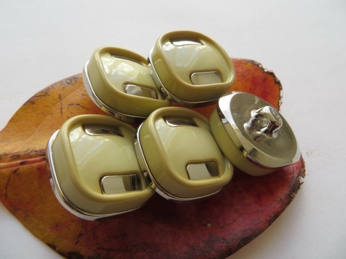 60s Vintage Med Silver-Bars Square MOD Lt Yellow Coat Jacket Dress Buttons-21mm - Picture 10 of 12