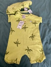 NWT baby First Impressions Baby Boys 2-Pc Large Palm Henley Romper  Hat 3-6 mon