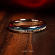 Deer Antler and Blue Fishing Line Ring Women Antler Wedding Band, Comfort Fit