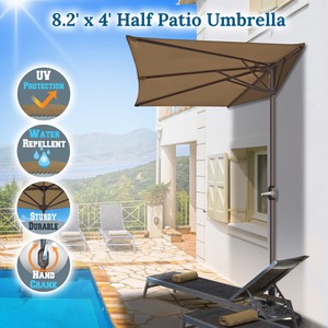 8 2x4ft 5 Rib Rectangle Patio Wall Umbrella Balcony Half Parasol Sunshade Garden Ebay