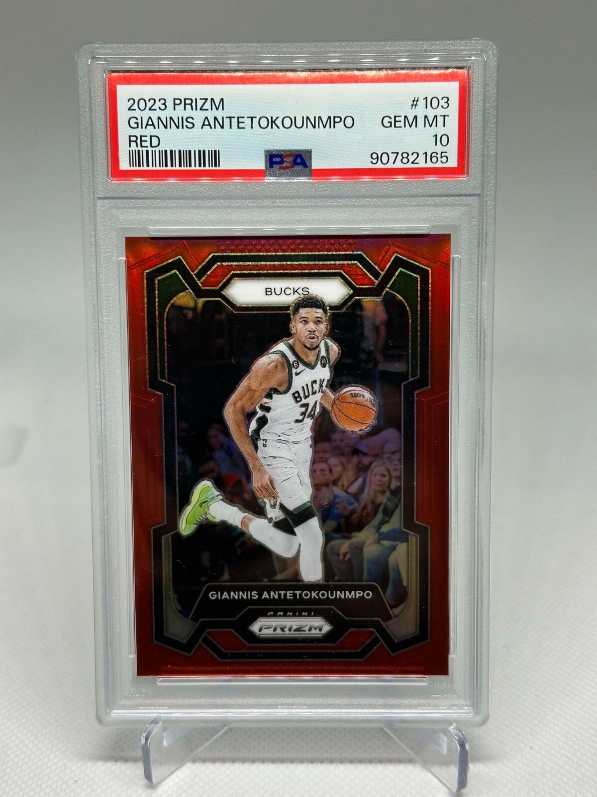 Giannis Antetokounmpo 2023 Panini Prizm #103 Red /299 PSA 10 Milwaukee Bucks