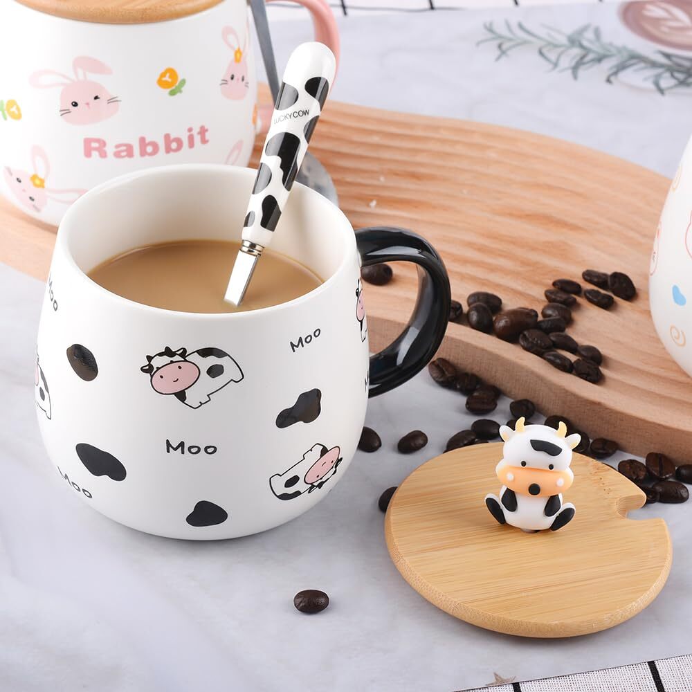Cute Animal Coffee Mug with Lid and Spoon, Cute Cow Print Stuff