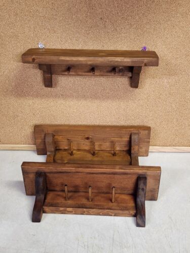 Lot Of 3 Homemade Solid Wood Hanging Shelves - 12" L - Three Hanging Knobs - Picture 1 of 21