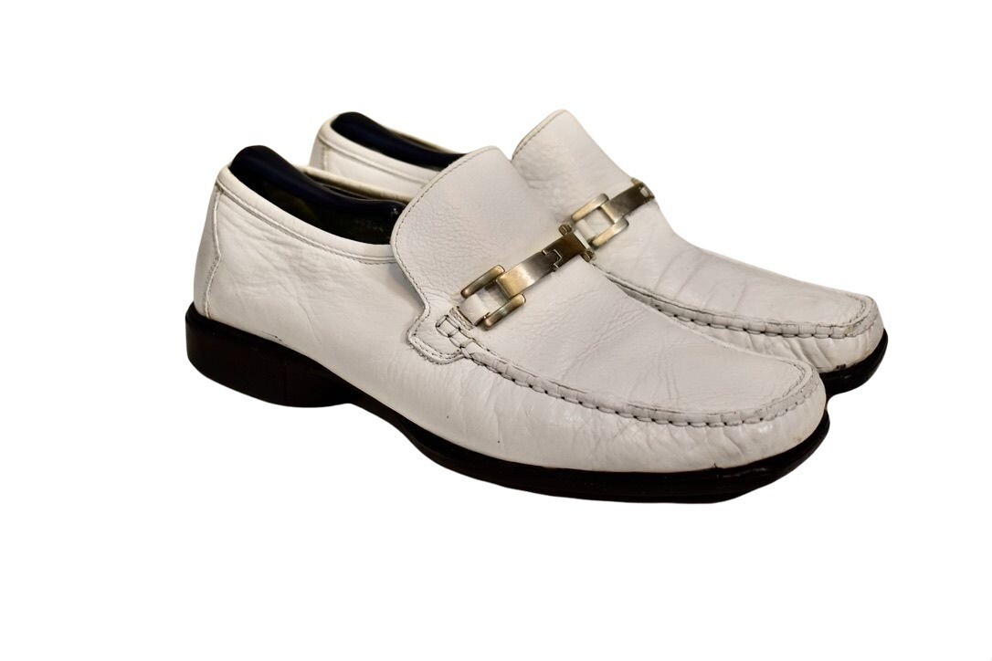 Men's Aldo White Leather Vera Pelle Loafer Slip On Square Toe Size