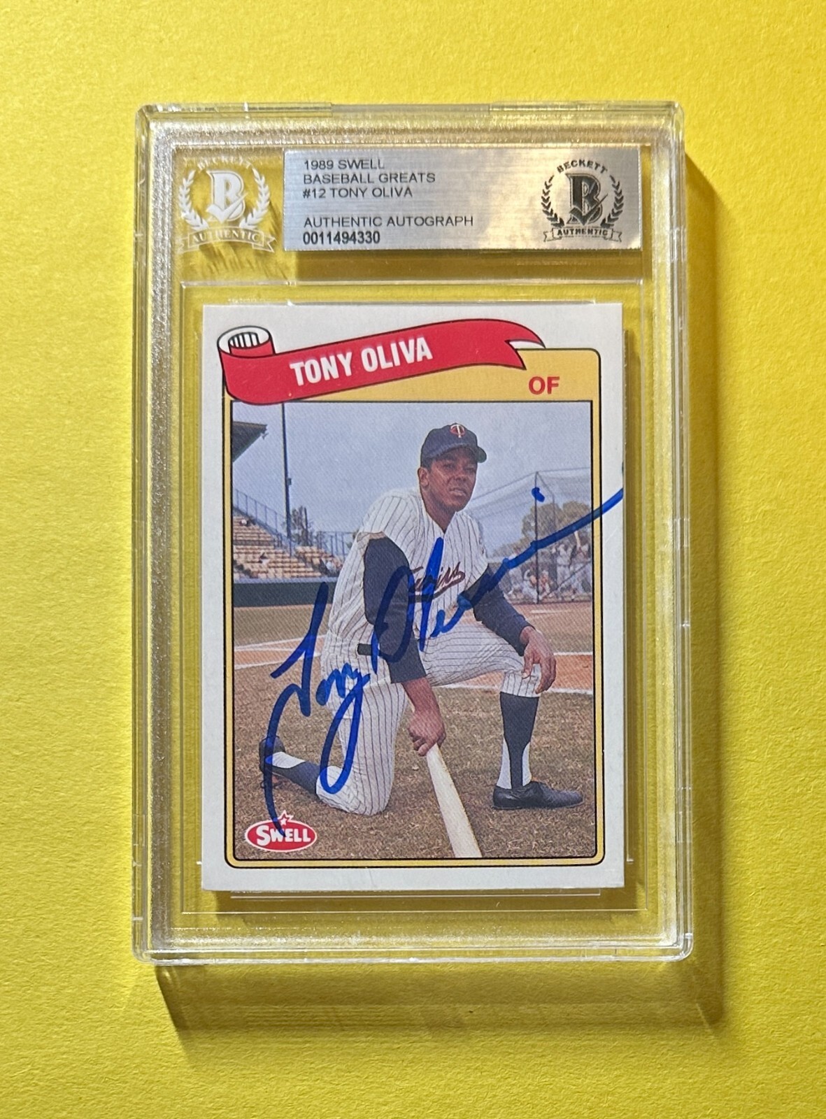 1989 SWELL TONY OLIVA BASEBALL GREATS #12 AUTHENTIC AUTO BECKETT CERTIFIED TWINS 