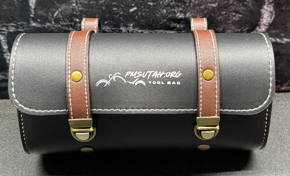 Leather Bag Pouch Motorcycle Front Fork Rear Sissy Bar Tool Kit Holder Storage - Image 3 of 4