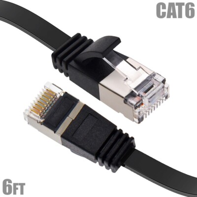 6FT CAT6 RJ45 Network LAN Ethernet U/FTP Shielded Cable Flat Cord 30AWG Black