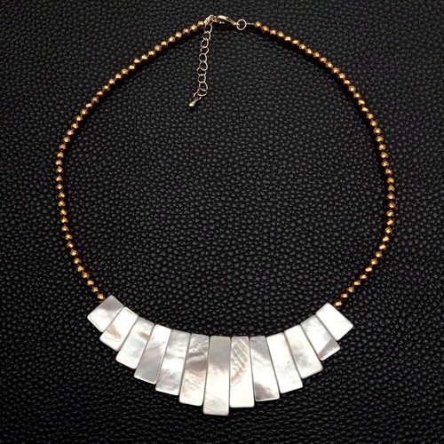 Collar de hematita dorada con cáscara de mar natural 10x14mm-10x30mm joyería vocacional - Imagen 2 de 6