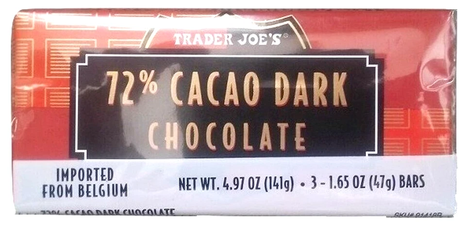 9 Bars Trader Joe's 72% Cacao Dark Chocolate Candy Bars 1.65 oz Each Bar - Image 2 of 4