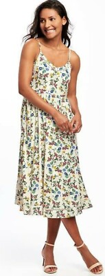 Old Navy sz M ~ Eyelet Floral Cami Midi Fit & Flare Dress NWOT! | eBay