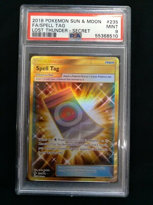 Graded PSA 9 2018 Pokemon Sun & Moon Full Art SPELL TAG #235 Lost