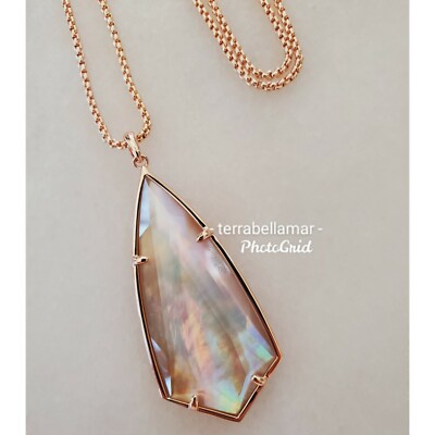 Kendra Scott Carole Pendant Rose Gold Necklace Brown Mother of Pearl NWT 
