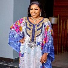 African Dashiki Kaftan Loose Women Long Dress Set Batwing Sleeve Robe Party Gown