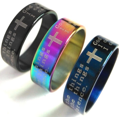 50pcs Men's Jesus Cross Serenity Prayer Ring Religious Stainless Steel ...
