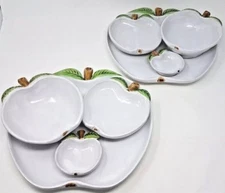 8 Apple Shaped Plates Bowls Dish Sauce Two Place Settings Pottery Made In ITALY