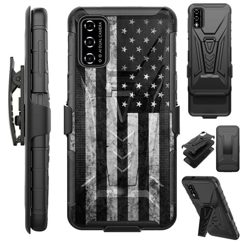 V Holster For REVVL V 4G 2021 Kick Stand Rugged Case Cover US FLAG GRAY - 第 1/5 張圖片