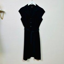 COURTENAY Black Cap Sleeve Belted Shirt Dress Size 14P
