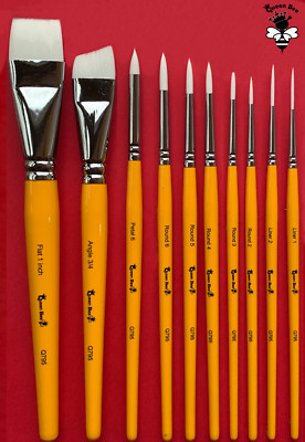 BEST Professional Face Paint Brushes, Full Set Queen Bee White Taklon Grip Gold