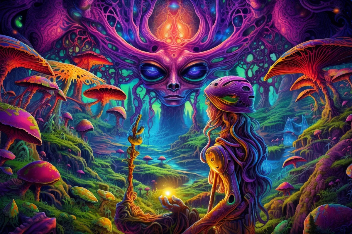 Psy DMT Fairy Elf UV tapestry Blacklight Reactive Psychedelic Wall Hanging