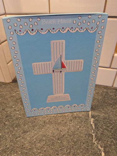 Keramik Streifenkreuz mit Segelboot Psalm 148:7 Meeresbewohner Vintage mit Box - Bild 6 von 6