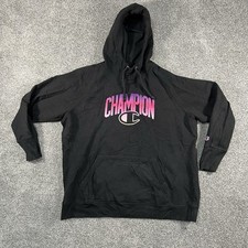 Champion Womens XL Black Hoodie Big Logo Spellout Pullover Pink Purple