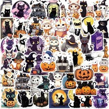 Cute Cats Halloween 50 Sticker Lot Stickers Cat Kitty Kitten Kittens Kids Fun  