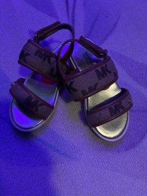 Michael Kors Girls' Logo Sandals Brown White Comfort Open Toe Hook & Loop Size 7