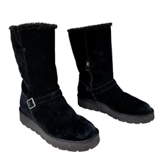 Koolaburra Ugg Kelissa Tall Boots US 11 Women Black Suede Faux Fur Strap Buckle