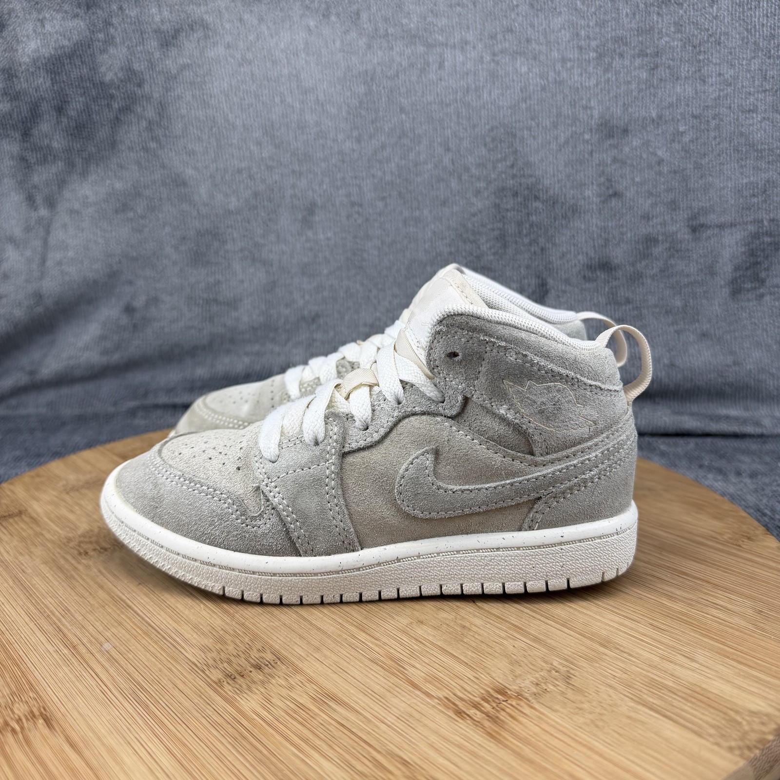 Nike Air Jordan 1 Mid Shoes Kids Size 11C Gray Suede Basketb