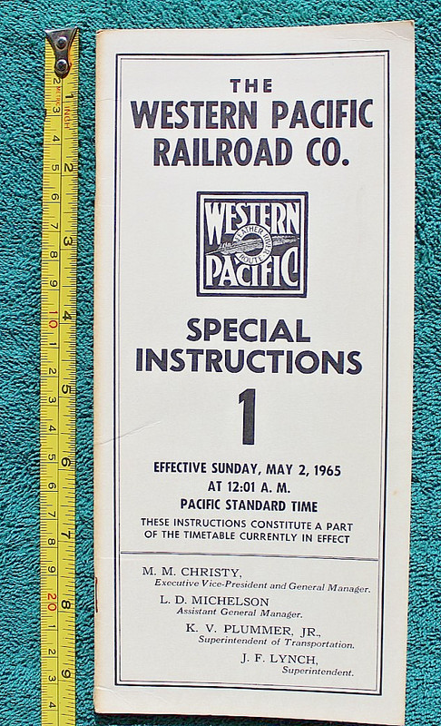 1965 Western Pacific Railroad Special Instructions Employee Timetable WP Railway