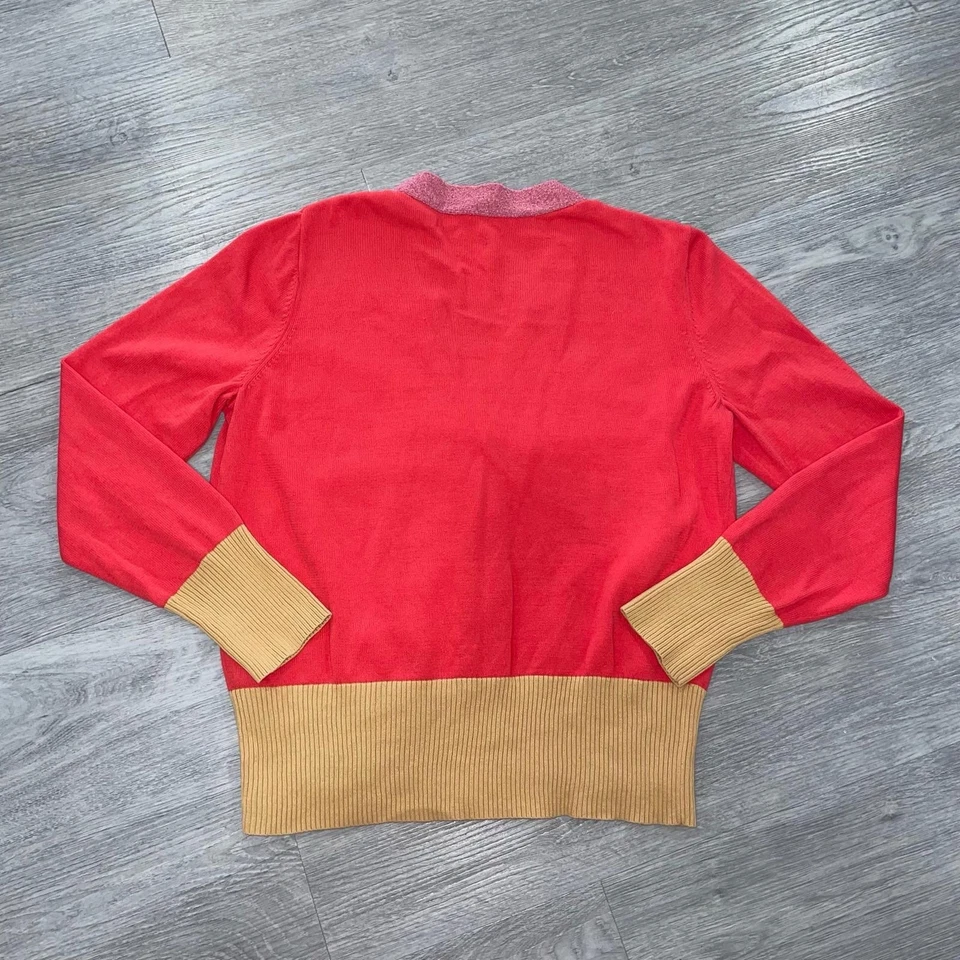 Cárdigan COS para mujer suéter mediano tejido manga larga cuello en V bloques de color cuadrado Foto 2 de 4